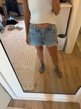 Agolde Parker Light Wash Distressed Denim Cutoff Shorts